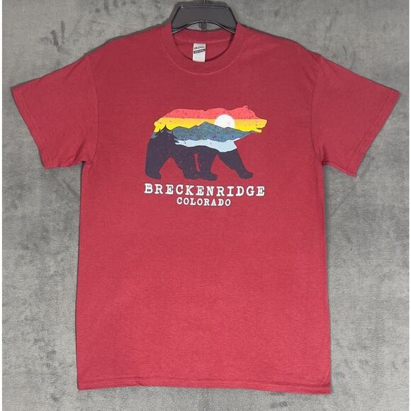 Gildan Breckenridge Colorado T Shirt Medium Burgundy Short Sleeve Tee Adults - Picture 1 of 7